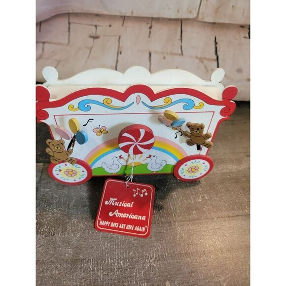 Musical Americana happy days are here again wooden music box teddy bear goose - Picture 1 of 6